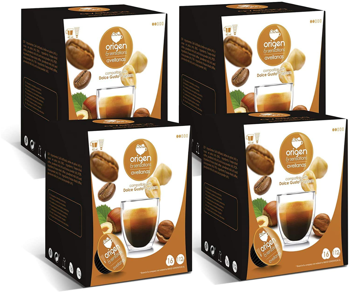 Dolce Gusto Compatible Coffee pods | Hazelnut Coffee Capsules for Dolce Gusto Machine | 4 Packs x 16 pods | Total 64 Capsules, 64 Servings