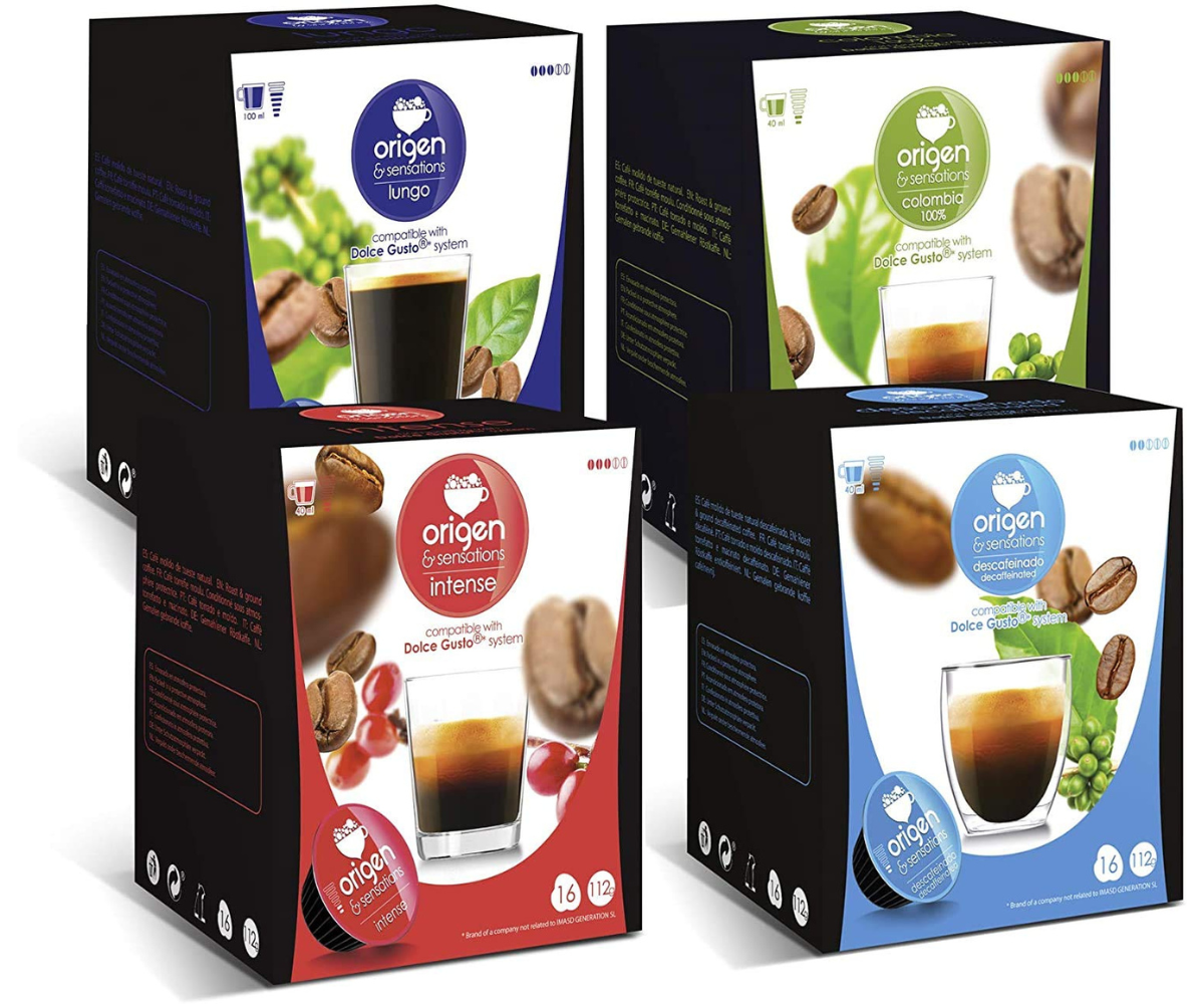 Dolce Gusto Compatible Coffee pods | 1 x 16 Decaf Coffee pods | 1 x 16 Intense | 1 x 16 Colombia | 1 x 16 Lungo | 64 Capsules