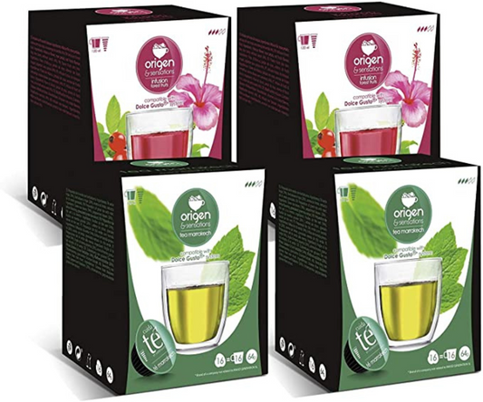 Dolce Gusto Compatible pods | 2 x 16 Capsules Green Tea , Marrakesh Style Mint Tea, Fruit Tea | Tea pods | 64 Capsules